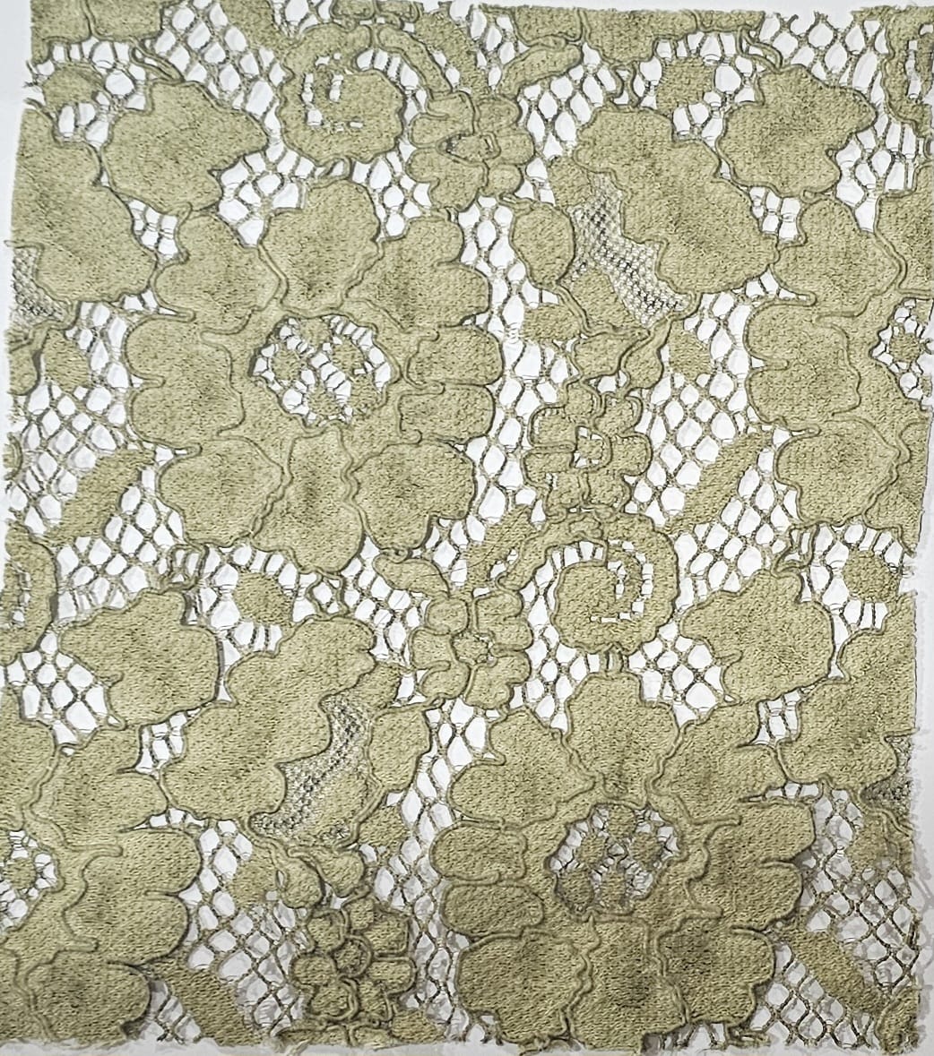 Imported Cutwork Lace Fabric — Olive Sage And Fuchsia Pink — Deseos Fabrics